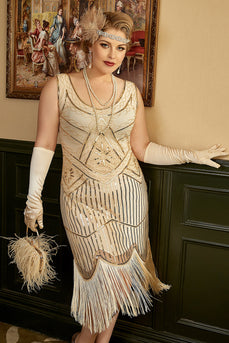 Albicocca Plus Size 1920s Gatsby Dress con set di accessori anni '20