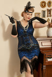 Royal Blue Sequined 1920s Gatsby Plus Size Dress con set di accessori anni '20