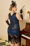 Royal Blue Sequined 1920s Gatsby Plus Size Dress con set di accessori anni '20