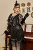 Carica l&#39;immagine nel visualizzatore di Gallery, Paillettes nere 1920s Flapper Plus Size Dress con set di accessori anni &#39;20