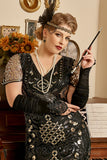 Paillettes nere 1920s Flapper Plus Size Dress con set di accessori anni '20