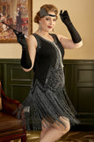 Frange nere 1920s Plus Size Gatsby Dress con set di accessori anni '20