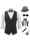 Gilet da uomo gessato grigio scuro con set di accessori da 5 pezzi