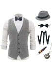Gilet da uomo gessato grigio chiaro con set di accessori in 5 pezzi