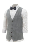 Gilet da uomo gessato grigio chiaro con set di accessori in 5 pezzi