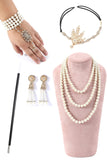 Blu scuro Midi con scollo a V con frange paillettes 1920s Dress con accessori Set