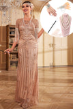 Sparkly Champagne paillettes lunghe frange 1920s vestito con accessori set