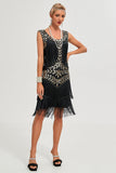 Glitter nero paillettes frangiato 1920s Gatsby Dress con accessori set