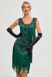 Paillettes verde scuro frange abito Grande Gatsby con accessori set