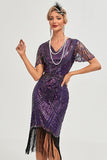 Viola scuro perline frange 1920s Dress con accessori Set