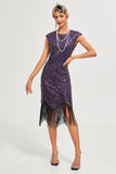Frange viola scuro perline 1920s Dress con accessori Set