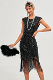 Nero senza maniche Glitter frange 1920s Dress con accessori Set