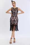 Scintillante nero fard frangia 1920s Gatsby Abito con 20s accessori set