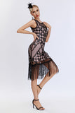 Scintillante nero fard frangia 1920s Gatsby Abito con 20s accessori set