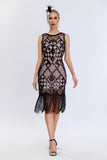 Scintillante nero fard frangia 1920s Gatsby Abito con 20s accessori set