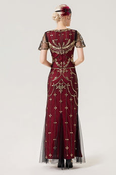 Borgogna paillettes abito lungo anni 1920 con accessori anni '20 set