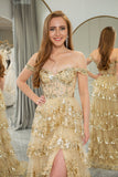 Principessa A-Line Fuori dalla spalla Abito da ballo a più livelli oro con set di accessori