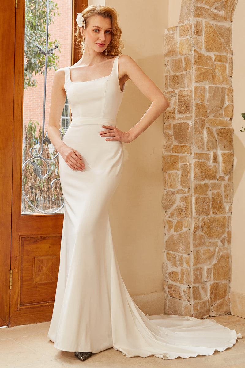 Carica l&#39;immagine nel visualizzatore di Gallery, Abito da sposa bianco con Sweep Train