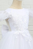 Tulle bianco lunghezza pavimento fiore ragazza vestito