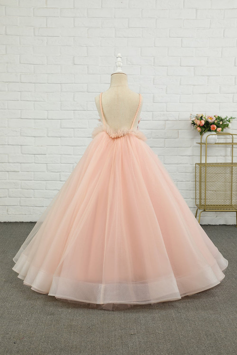 Carica l&#39;immagine nel visualizzatore di Gallery, Rosa Tulle Spaghetti Straps Flower Girl Dress