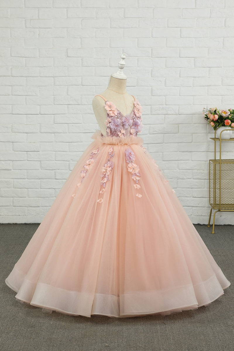 Carica l&#39;immagine nel visualizzatore di Gallery, Rosa Tulle Spaghetti Straps Flower Girl Dress