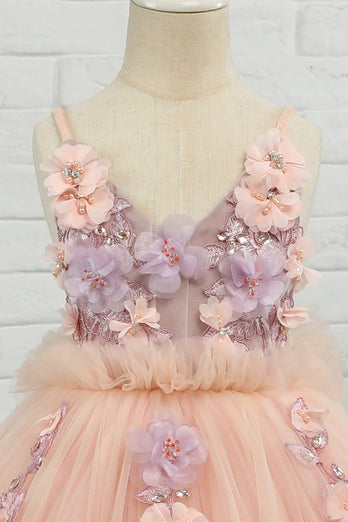 Rosa Tulle Spaghetti Straps Flower Girl Dress