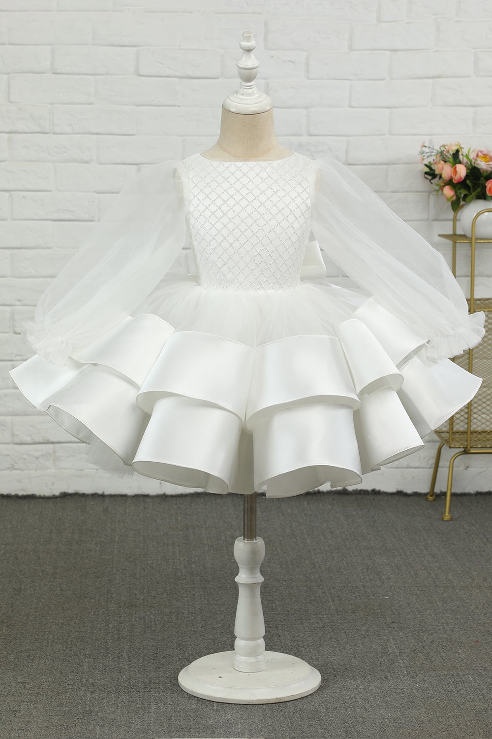 Avorio Maniche Lunghe Fiore Ragazza Dress