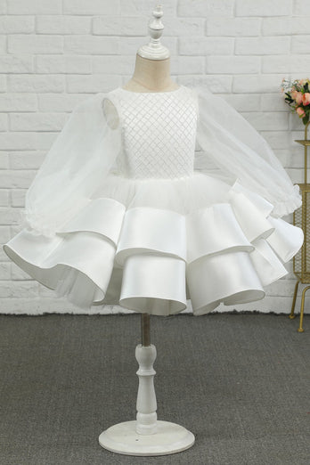 Avorio Maniche Lunghe Fiore Ragazza Dress