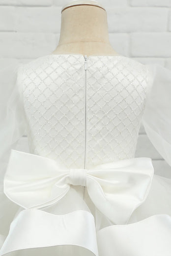 Avorio Maniche Lunghe Fiore Ragazza Dress