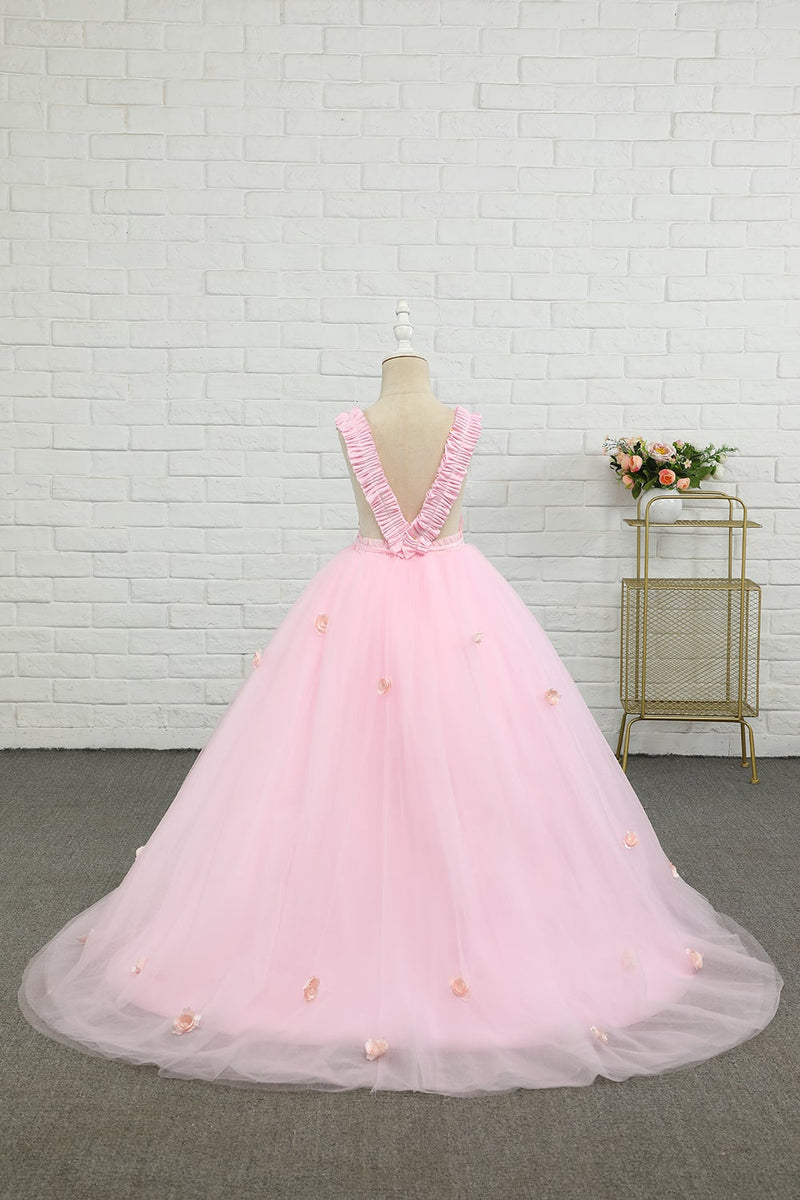 Carica l&#39;immagine nel visualizzatore di Gallery, Vestito da ragazza a fiore di lunghezza del pavimento rosa