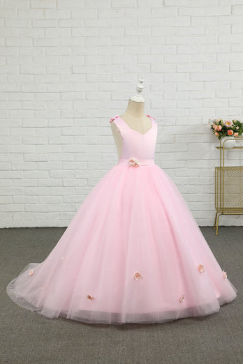 Vestito da ragazza a fiore di lunghezza del pavimento rosa