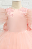 Rosa Alto-basso Tulle Fiore Ragazza Abito con Fiocco