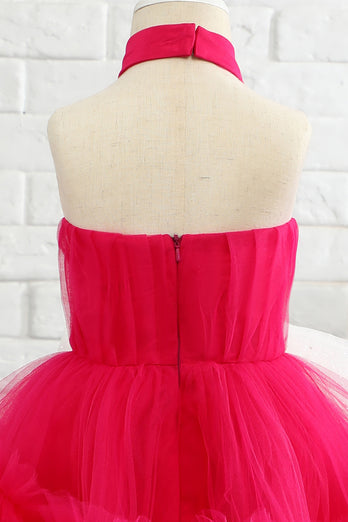 Fuchsia Halter Flower Girl Abito