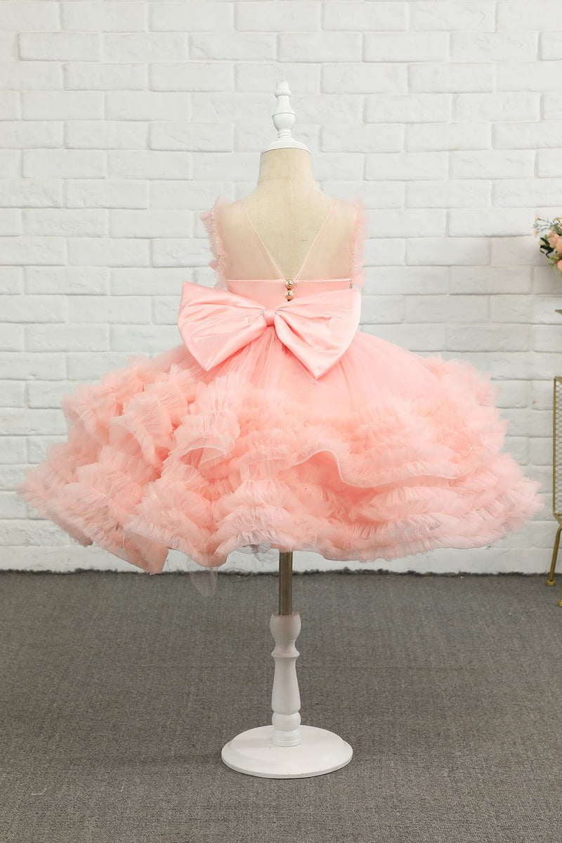Carica l&#39;immagine nel visualizzatore di Gallery, Pink Beading Tulle Flower Girl Dress con fiocco