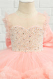 Pink Beading Tulle Flower Girl Dress con fiocco