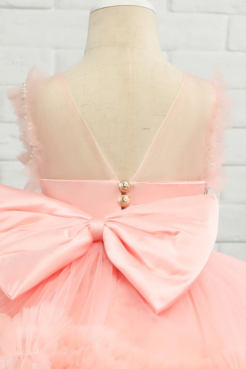 Carica l&#39;immagine nel visualizzatore di Gallery, Pink Beading Tulle Flower Girl Dress con fiocco