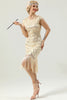 Carica l&#39;immagine nel visualizzatore di Gallery, Champagne paillettes scintillanti gatsby abito anni &#39;20 con nappa
