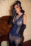 Royal Blue Glitter Fringe Gatsby 1920s Flapper Abito