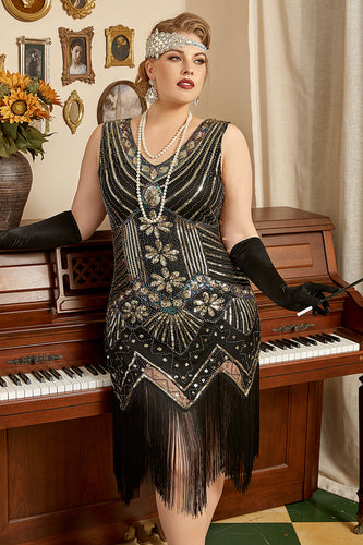 Nero 1920 Plus Size Paillettes Paillettes Charleston Anni’20