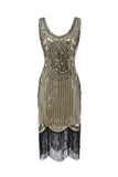 Oro V Neck 1920s Fringe Sequin Flapper Abito
