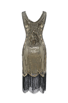 Oro V Neck 1920s Fringe Sequin Flapper Abito