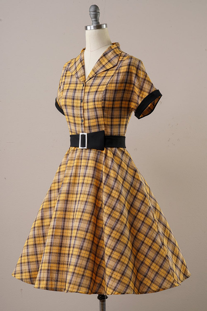 Carica l&#39;immagine nel visualizzatore di Gallery, Giallo Plaid Vestito 1950 Vintage