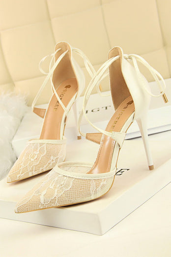 Shallow Pointed Toe Mesh Lace Cross Strap Tacchi alti