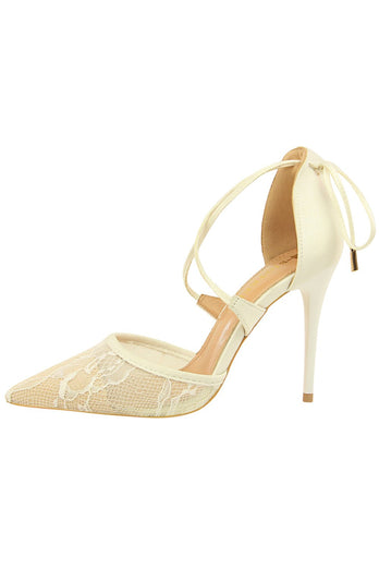 Shallow Pointed Toe Mesh Lace Cross Strap Tacchi alti