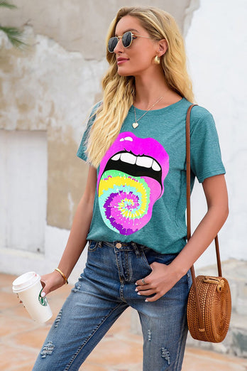 T-shirt stampata con bocca viola