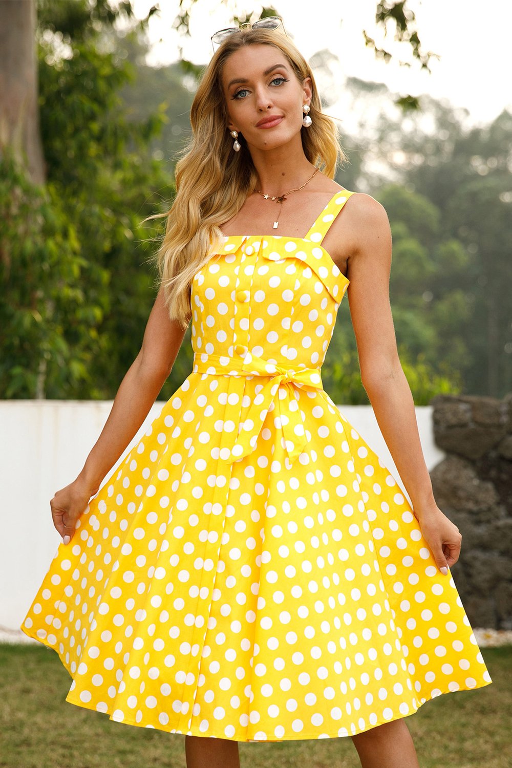 Punti polka gialli anni '50 Sundress