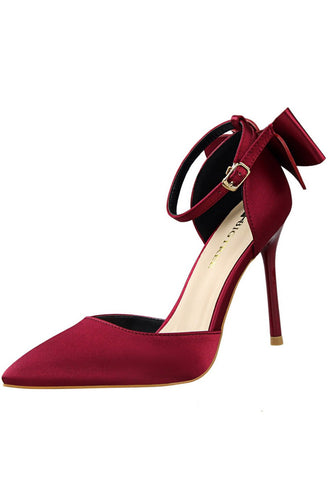 Tacchi Prom in raso di Borgogna con Bowknot