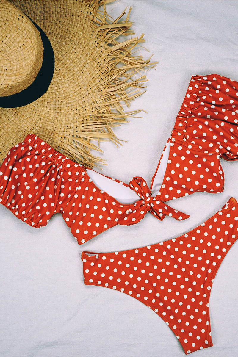 Carica l&#39;immagine nel visualizzatore di Gallery, Puff Sleeve Polka Dot V-Neck Bikini