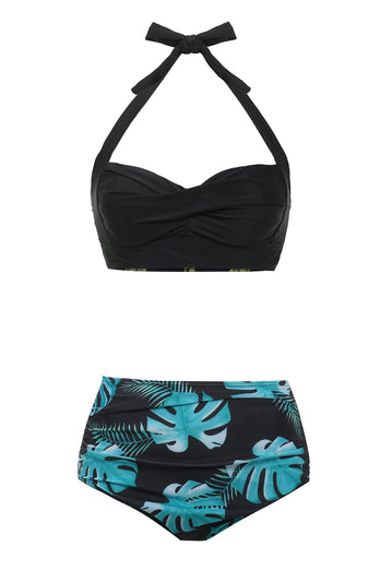 Nero Verde Foglie Due Pezzi Bikini