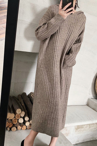 Beige maglia con cappuccio maniche lunghe maglione vestito